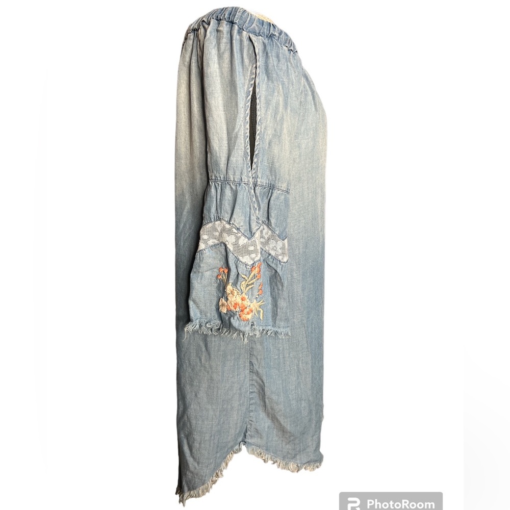 Billy T Cold Shoulder Button Down Back Denim Dress - image 2